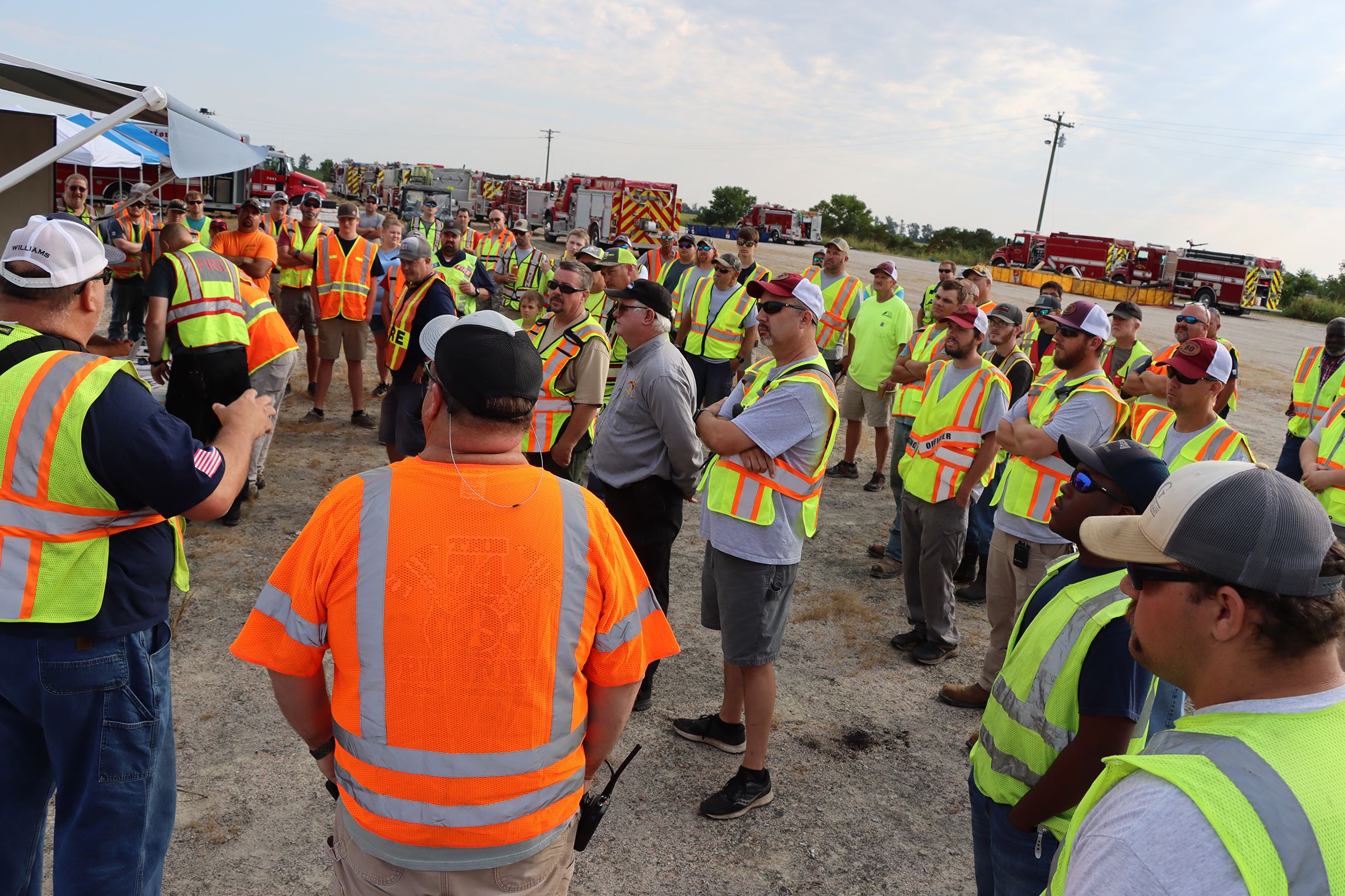 Firefighters being briefed prior to a training exercise